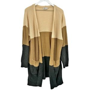 Misia Curvy Color Block Stripe Cardigan Sweater Tan Gray Size 2X